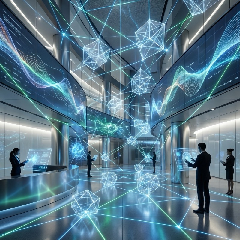 Мережа цифрових вузлів та потоків даних, що символізує інтеграцію систем